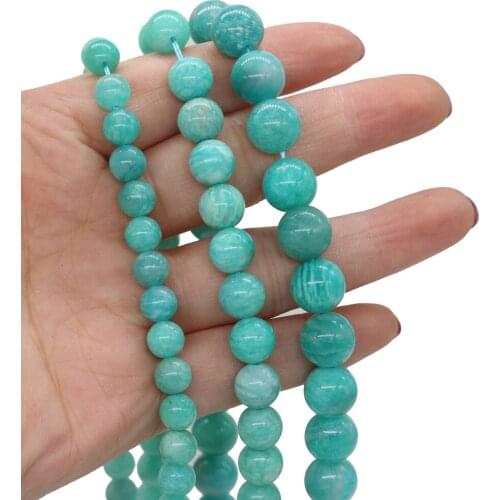 Natural Stone Bead Round Amazonite Punch Loose Beads For Jewelry Making DIY Bracelet Earrings Necklace Accessory