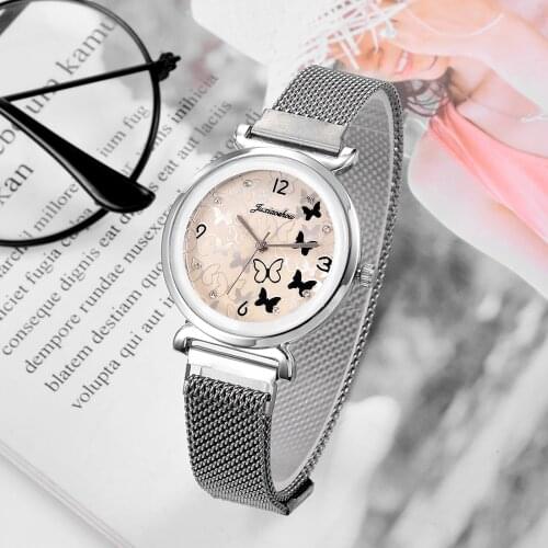 2021 New Luxury Fashion Women Watch Exquisite Butterfly Crystal Quartz Ladies watch Magnet Buckle Mesh Strap WristWatch