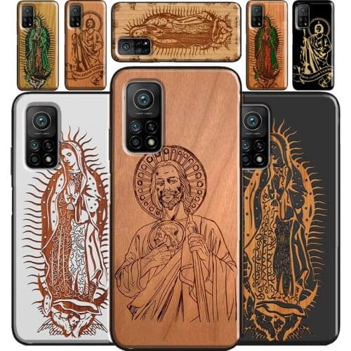 Guadalupe San Judas Wood Phone Case For Xiaomi Mi 11 Ultra 10T Pro Note 10 Lite Poco M3 Pro F3 X3 Pro Bumper Cover