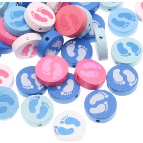 CHONGAI 20Pcs Foot Printed Mix Color Wooden Beads For Jewelry Making DIY Baby Pacifier Clips Making 20mm