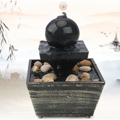 Water Flows Ornament w/ Light Waterfall Scene Small Destop Decoration Feng Shui Ornaments for Indoor Home Office