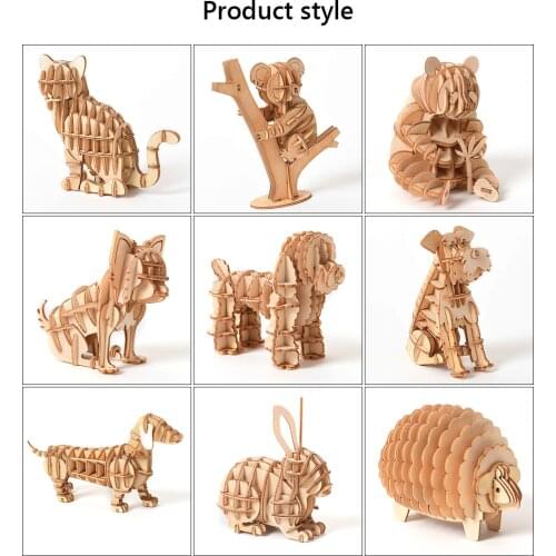 Wood Craft Decoration Children Kids Model Assembly Kits Laser Cut DIY Animal Cat Dog Panda Toys Jigsaw Desk 3D Wooden Puzzle