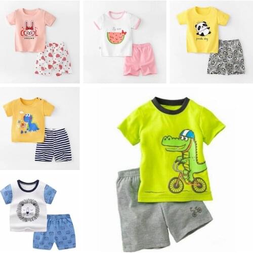Kids Boys Girls Clothes Baby Pajamas Summer Cotton Short Sleeve T Shirt Pyjamas Pijamas Set Cartoon Spiderman Children Sleepwear