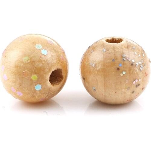 DoreenBeads Fashion Wood Spacer Beads Round Natural Glitter Jewelry DIY Charms About 10-12mm Dia, Hole: Approx 2.8mm, 50 PCs