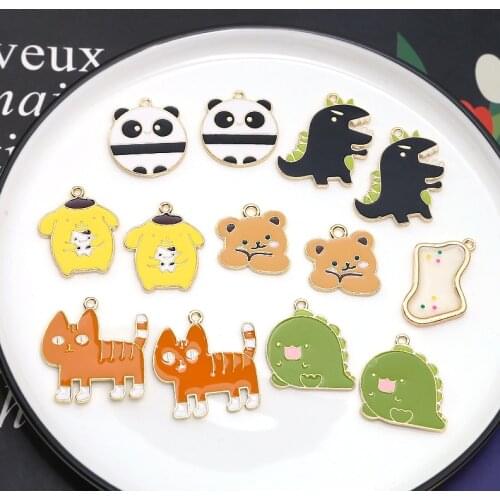 Zinc Alloy Enamel Charms Cartoon Animals Panda Dinosaur Charms 10pcs/lot For DIY Fashion Jewelry Making Finding Accessories