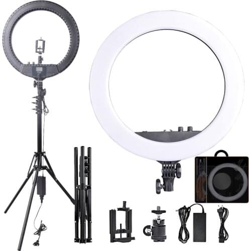 FOSOTO RL-18BII Photographic light Camera Phone Led Ring Light Bi-Color 3200-5600K Makeup Ring Lamp with Tripod and Battery Slot
