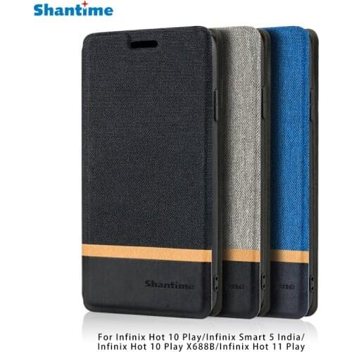 Canvas PU Leather Phone Case For Infinix Hot 10 Play Flip Case For Infinix Smart 5 India Business Case Soft Silicone Back Cover