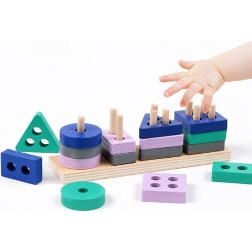 Montessori Toy Wooden Building Blocks Early Learning Educational Toys Color Shape Match Kids Puzzle Toys For Children Boys Girls