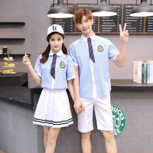 Korean School Uniform Girls Jk Navy Sailor Suit For Women/men Japanese School Uniform Cotton Blue Shirt +plaid Skirt+men Shorts