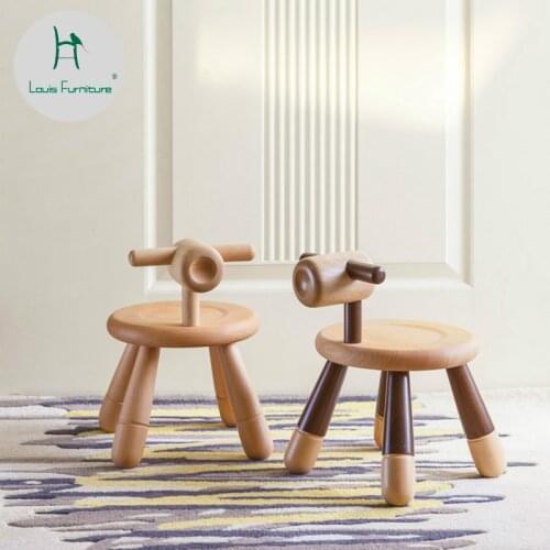 Louis Fashion Childrens Stools Dog Year Original Solid Wood Cartoon Modern Auspicious Wangwang Baby Handrail