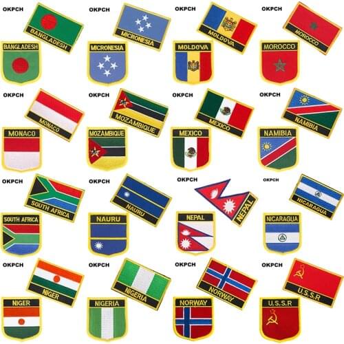 Bangladesh Micronesia Moldova Morocco National Flag Embroidered Iron on Patches for Clothing Metal badges DIY Saw on Patches