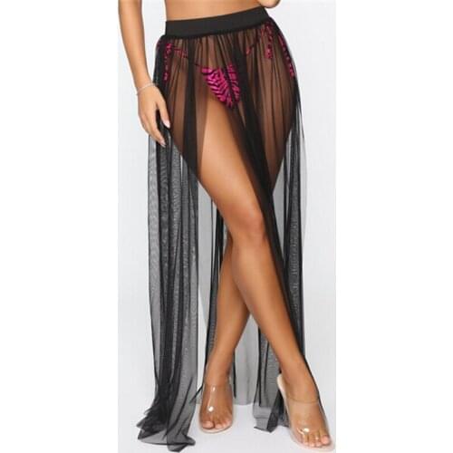 Fashion Bikini Cover up Hot Womens Mesh Swim Wrap Sarong Cover Up Skirt Long Sundress High Waist Split Ladies Skirts