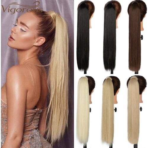 Vigorous Long Straight Synthetic Wrap Around Clip In Ponytail Hair Extension Heat Resistant Ponytail Fake Hair