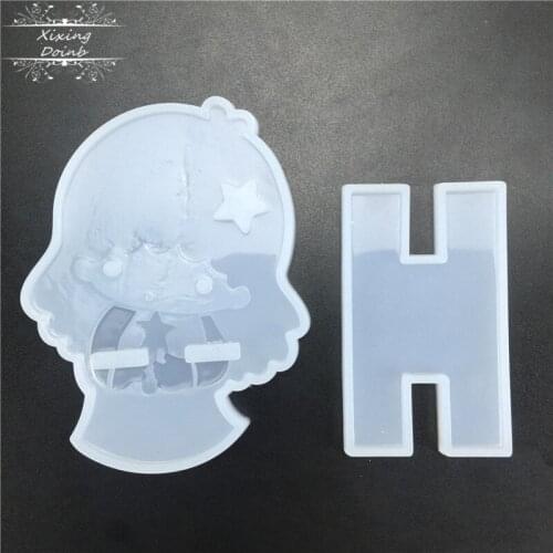 Cartoon girl shape mobile phone holder crystal gutta percha resin mold cake decoration tool bracket handmade decoration tool