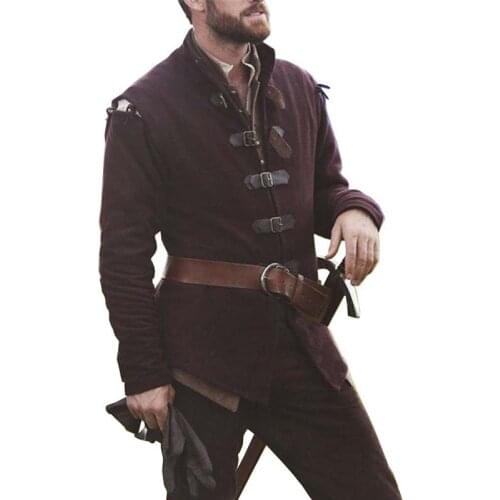 Galavant Costume Medieval Renaissance Knight Warrior Coat Jacket Men Buckle Leather Strap Cotton Vest Outfit Belt For Adult