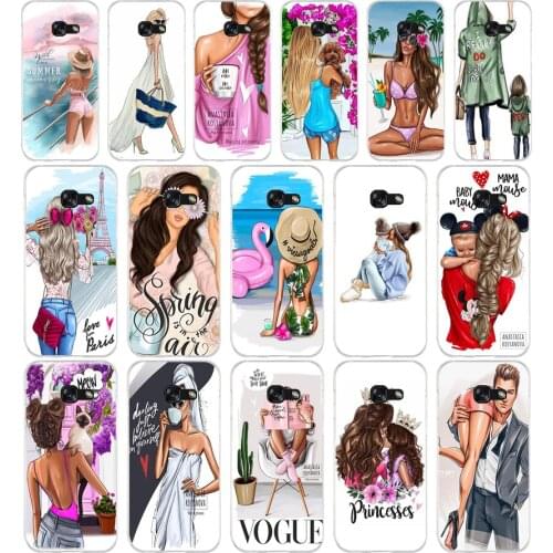 18AA Black Brown Hair Baby Mom Girl Queen Coque 2 Soft Silicone Tpu Cover phone Case for Samsung A3 A5 A7 A8 2016 2017 2018 A50