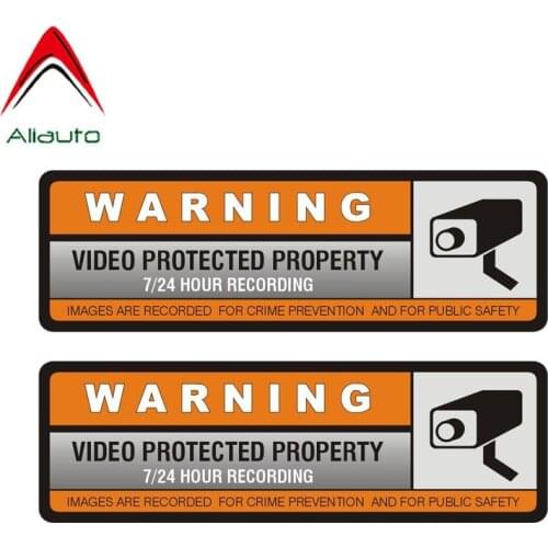 Aliauto 2 X Warning Car Sticker Warning Video Protected Property Decal Accessories PVC for Passat B7 Golf Harman Kardon,14cm*5cm