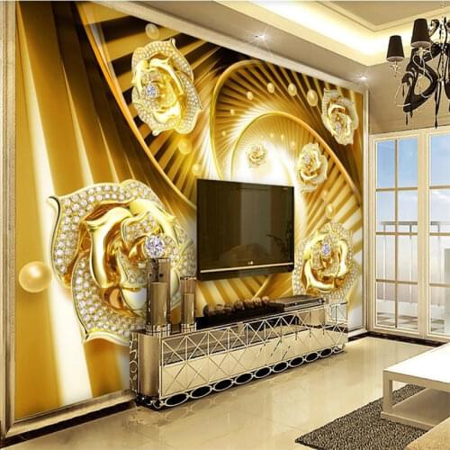 Wallpaper mural Diamond Gold Flower Jewelry 3D stereoscopic wall stickers 3 d Living room bedroom photo mural wallpaper 3d wall