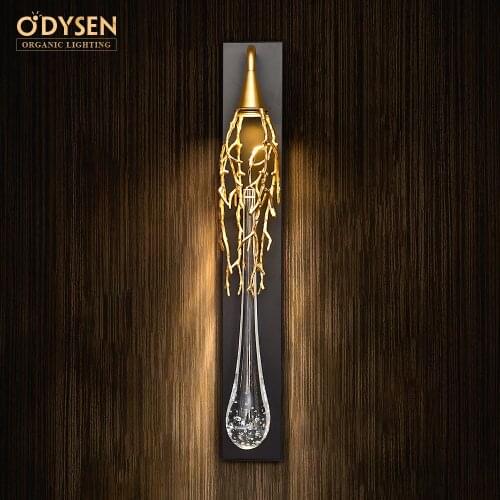 ODYSEN ART DECO Copper Wall Lamp Tree branches Black Crystal Vintage Retro Indoor Water Drop Living room Bedroom Creative sconce