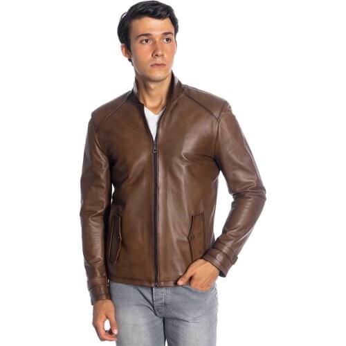 Genuine Soft Leather Handmade Brown Man Jacket Biker Style High Quality Lambskin Metal Zipper Autumn Gift For Valentines Day