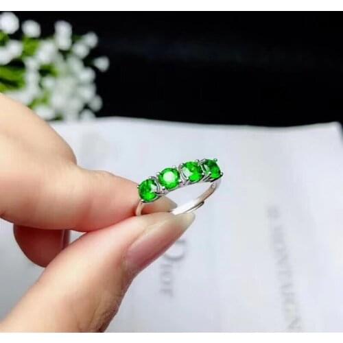 Natural green diopside gem Ring Natural gemstone ring S925 silver Exquisite Cute small Row women party gift fine Jewelry