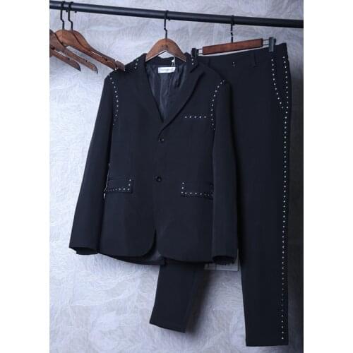 2019 new man popular logo single-breasted suit personality rivet edge decoration fashionable man suit set two pieces