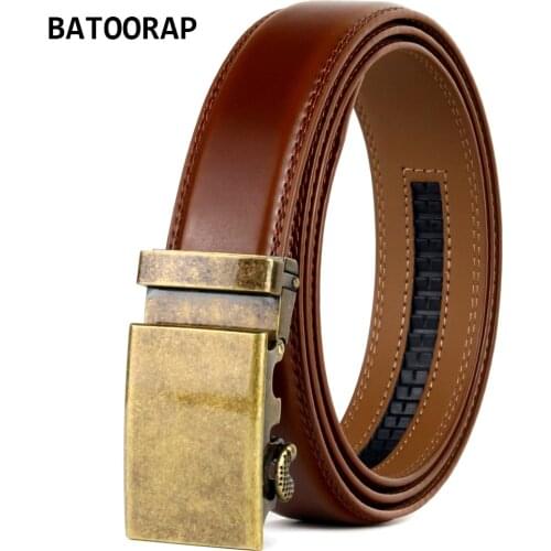 New 2021 Mens Genuine Leather Belt Automatic Buckle Metal Vintage Waist Strap Male Brown Fashion Belts 43"-51" TZP-0016