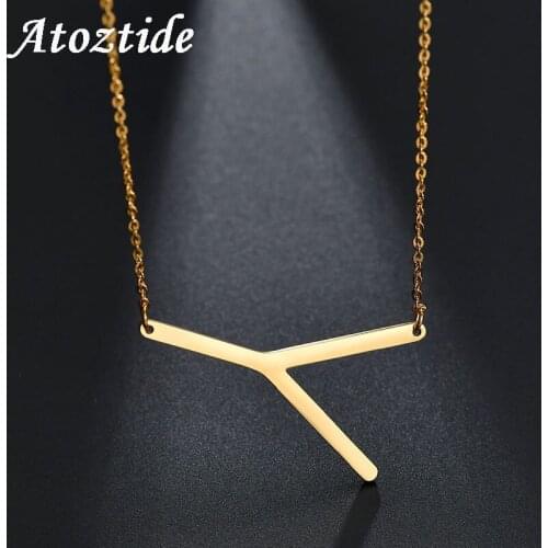 Atoztide Engraved Words Stainless Steel Capital Letter Y Necklace Women Initial Name Pendant Necklace With Gold Link Chain