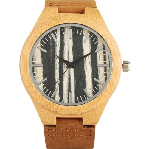 Casual Quartz Bamboo Wristwatch with Brown Real Leather Strap Full Bamboo Case for Women, Men and Students Fashion Clock Gifts