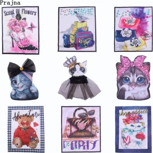 Prajna Street Snap Cat Patches 3D High Heels Sew On Beaded Sequined Patch For Clothing Girls Clothes Applique DIY Stickers F