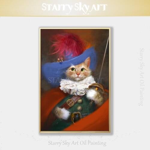 Artist Hand-painted Customized Oil Painting Funny Knight Cat Oil Painting on Canvas Lovely Animal Cat Customized Oil Painting