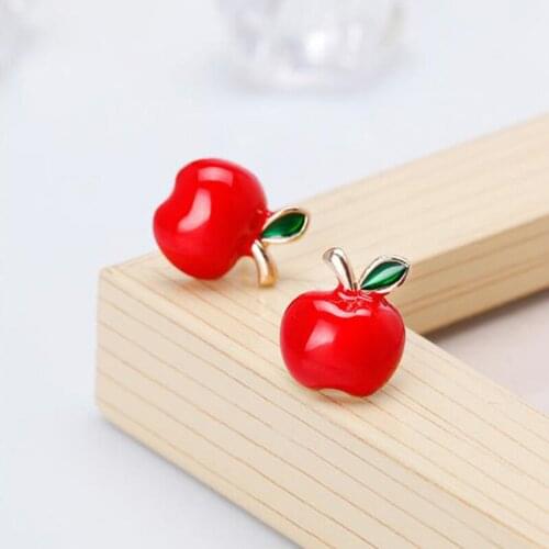 Cute Red Apple Earrings For Female Sweet Fruit Fresh Apple Pendant Earrings Female Student Creative Jewelry Charm Earrings