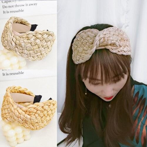 Straw Weave Black Ribbon Headband Hand Made Tie Knot Hair Accessories For Girls Hair Bows Hair Band Headbands For Women