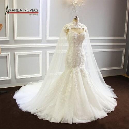 Mermaid wedding dresses 2019 with a cape top quality brand bridal dress