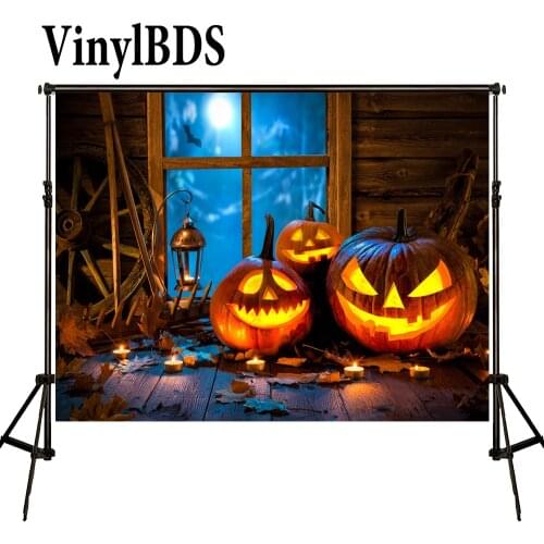VinylBDS Children Halloween Photography Backdrops Wood Floor Pumpkin Background Horror Night Backdrop for Newborn Photo Studio