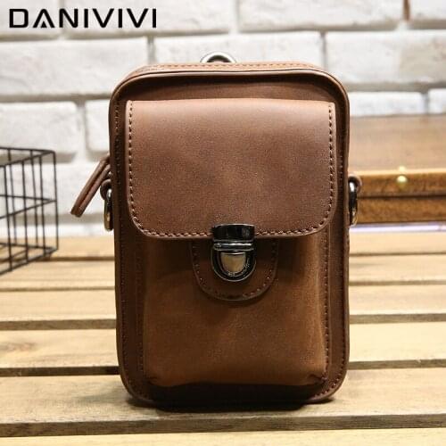 Vintage Mens Belt Purse Mini Crossbody Waist Bag Men Leather Belt Pouch for Phone Coin Purse Casual Travel Outdoor Fanny Packs