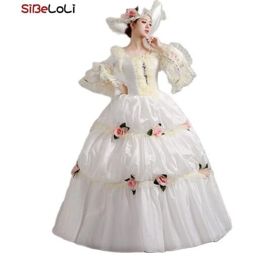 Upscale Rococo Antique White Dress Fairy Tale Wedding Gown Reenactment Theater Clothing
