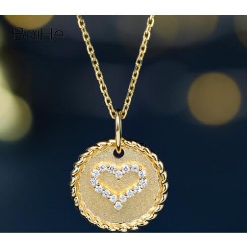 BAIHE Solid 18K Yellow Gold Sparkling Natural Diamond Fine Jewelry Making Wedding Simple Trendy Heart Pendant Women Bracelet