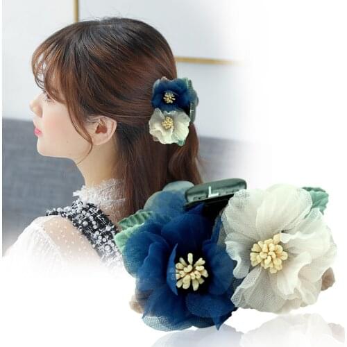 I-Remiel Handmade Korean Fabric Flower Hairpin Claw Clip Cloth Art Hair Accessories Top Clips Headwear Women Wedding Decoration