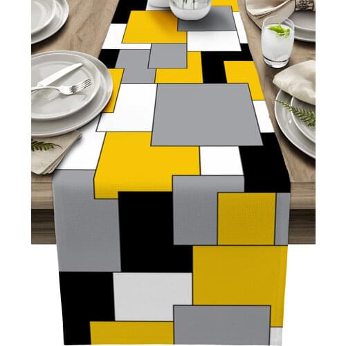 Yellow Mosaic Color Abstract Art Table Runner Luxury Wedding Decoration Table Cover Christmas Decoration Tablecloth