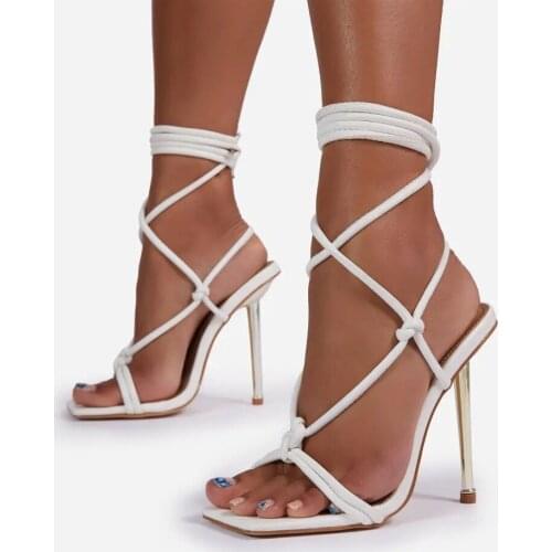 New Lace Up Roman Sandals Women High-heeled Pumps Shoes Size 35-42