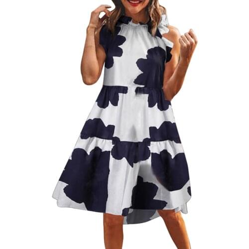 Womens Sleeveless Cow Lace Printed Shift Dress Casual Loose Holiday Mini Summer Sundress Plus Size Beach Party Dresses Vestidos