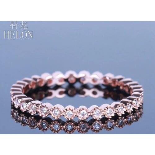 HELON Diamonds Band Solid 14K Rose Gold Fine Jewelry Womens Milgrain Bezel 0.15ct Natural Diamonds Engagement Wedding Ring