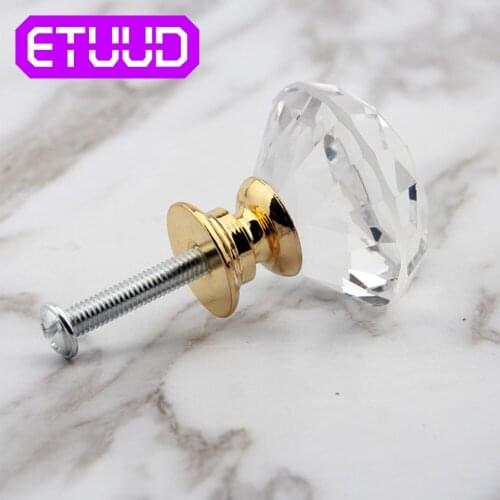 1pc 20-40mm Crystal Cupboard Wardrobe Handle Hardware Diamond Pull Glass Knobs Kitchen furniture handles Drawer Shape Design