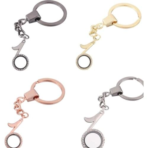 1pcs Musical note Zinc Alloy Rhinestone Floating charms Locket Keychain DIY Magnetic twist living memory Glass locket Key ring