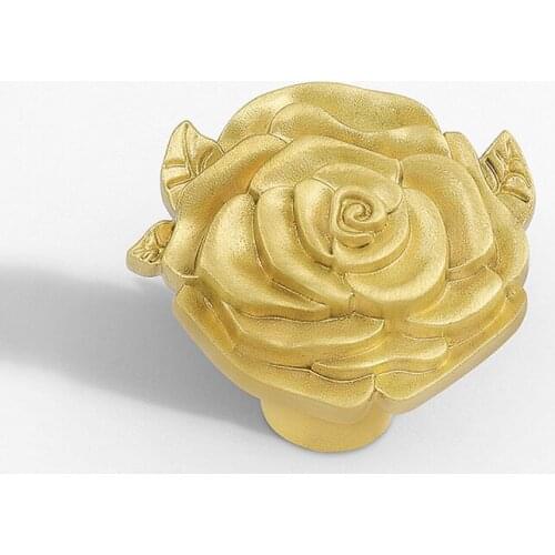 1PC Rose Flower Shape Brass Door Knob Furniture Handles Cupboard Drawer Pulls DIY Decoration