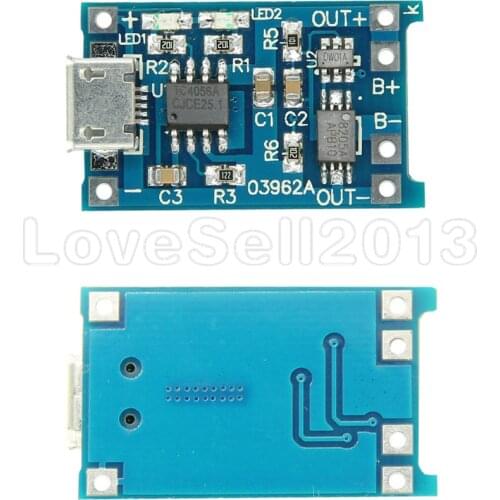 10PCS PCS Micro USB 5V 1A 18650 TP4056 Lithium Battery Charger Module Charging Board With Dual Functions