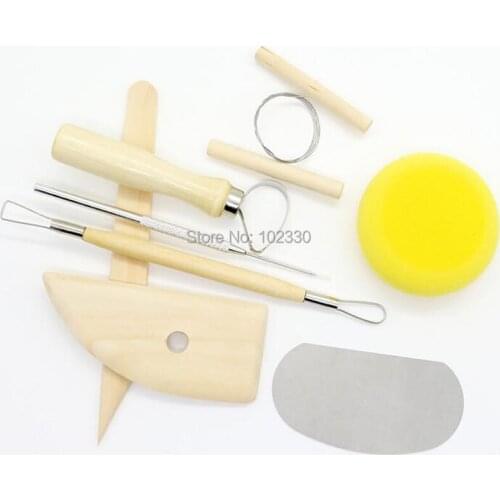 100sets 8pcs/set Pottery Tools Set Pottery Ceramics Molding Clay Tools Stainless Steel Wood Sponge Tool