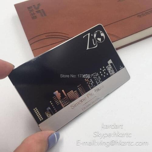 100pcs/lot)black middle large area printing with sliver glossy metal cards