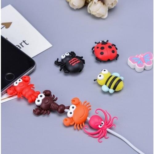 100pcs Cute Cartoon Animal Bite Insect Style USB Data Charging Cable Protector Cover for iPhone USB Charger Cord Protector